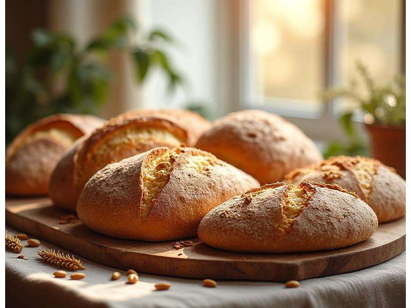 Assortiment de pains santé moelleux et croustillants, incluant des pains bio, sans gluten et aux céréales anciennes, mis en scène dans un cadre lumineux et naturel.