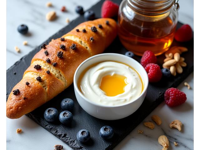 Panier Gourmand avec viennoiseries spéciales, fruits frais, miel artisanal et yaourt fermier.