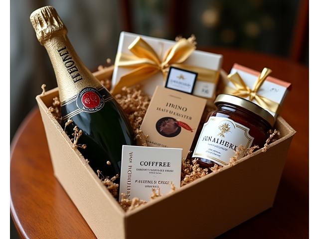 Un panier cadeau de bienvenue élégant pour des clients VIP, rempli de délices gourmands.