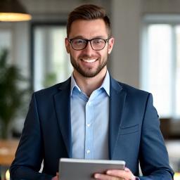 Portrait souriant d'un coordinateur événementiel, consultant des plans de table et des documents d'organisation
